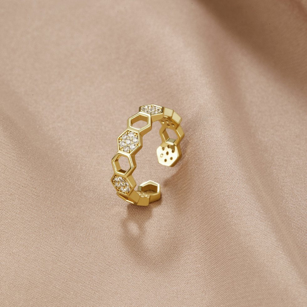 Gold und Kristall Wabenring | Shop Nory