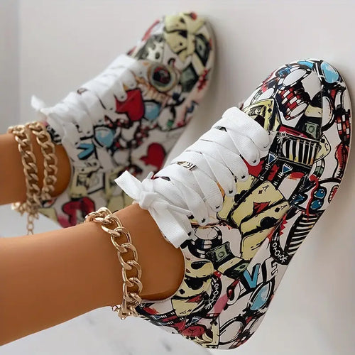 Damen Graffiti Druck Lage Turnschuhe