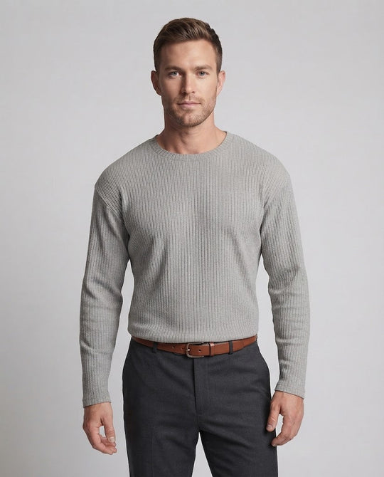 Herren geripptes Langarmshirt mit Rundhalsausschnitt und relaxed Fit Shop Nory
