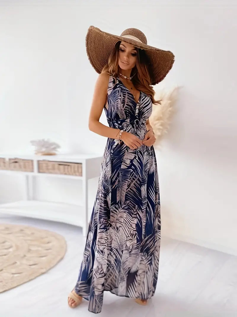 Casual Boho Maxi-Kleid Mit Kordelzug