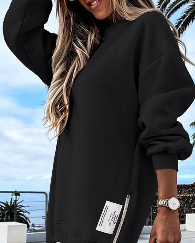 Sweatshirtkleid mit Langen Ärmeln Reißverschluss und Schlitz