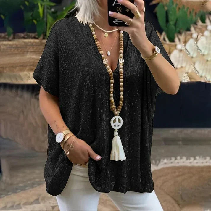 V-Ausschnitt Pailletten Bluse
