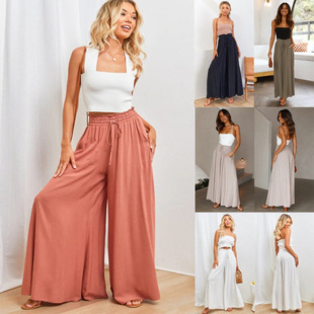 Elastischer Gürtel Weites Bein Hohe Taille Hose