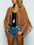 Offene Jacke mit Fransen Saum Im Wildleder Look
