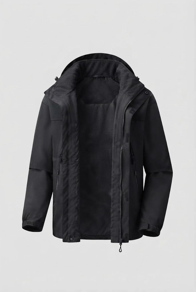 Herren Zwei-Lagen Softshell Outdoor-Jacke mit herausnehmbarer Fleece-Innenjacke und Kapuze Shop Nory