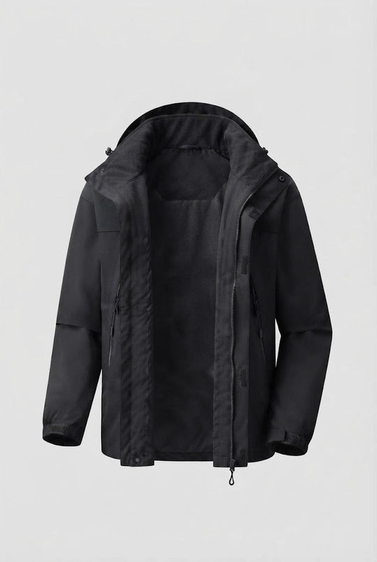 Herren Zwei-Lagen Softshell Outdoor-Jacke mit herausnehmbarer Fleece-Innenjacke und Kapuze Shop Nory