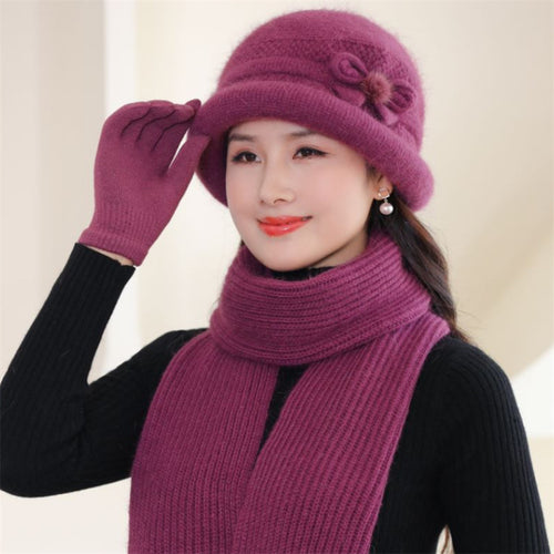 Strickmütze mit Schal und Handschuhen, Damen, Winter