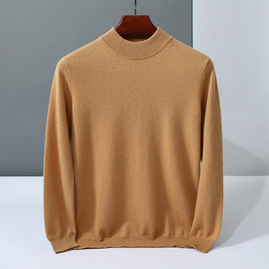 Herren-Kaschmirpullover, Stehkragen, einfarbig