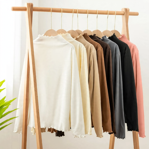 Damen-Langarm-Shirt mit Stehkragen und Rüschenkante