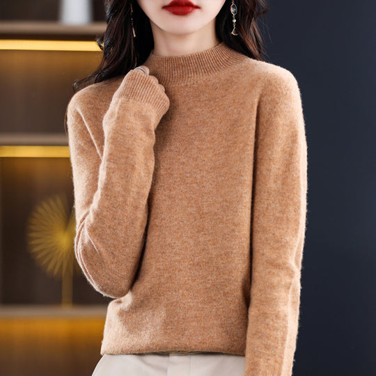 Damen-Kaschmirpullover, halbhoher Kragen, schmal geschnitten