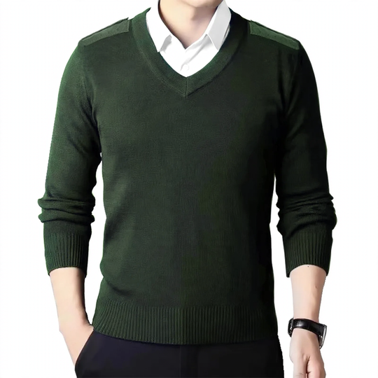 Herren-Wollpullover, V-Ausschnitt, Militär-Stil