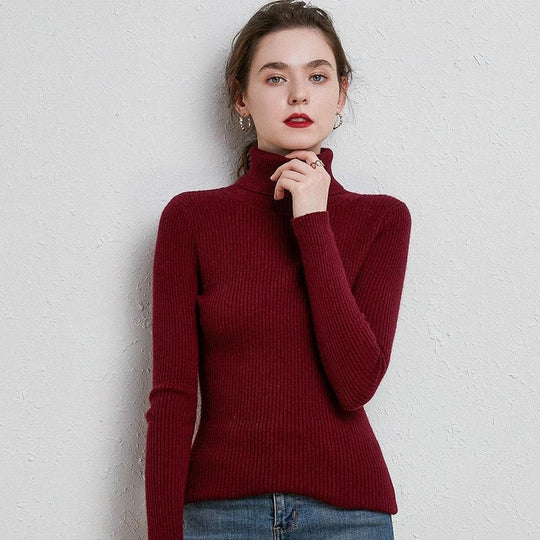 Damen-Rollkragenpullover, gestrickt, schmale Passform