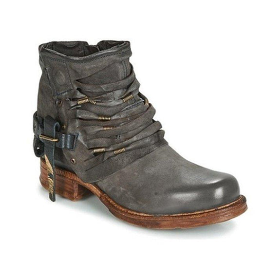 Retro Stiefeletten mit Blockabsatz und Reißverschluss