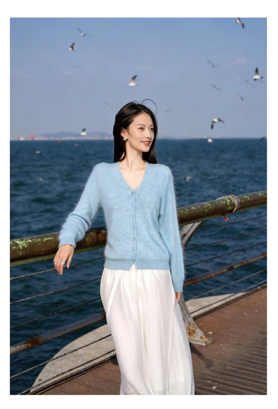 Damen-Strickjacke, Rundhals, aufgeraut