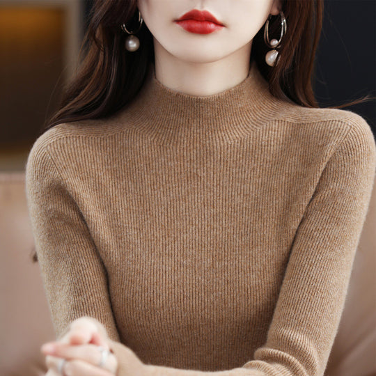 Nahtloser Damen-Pullover aus reiner Wolle, körpernah