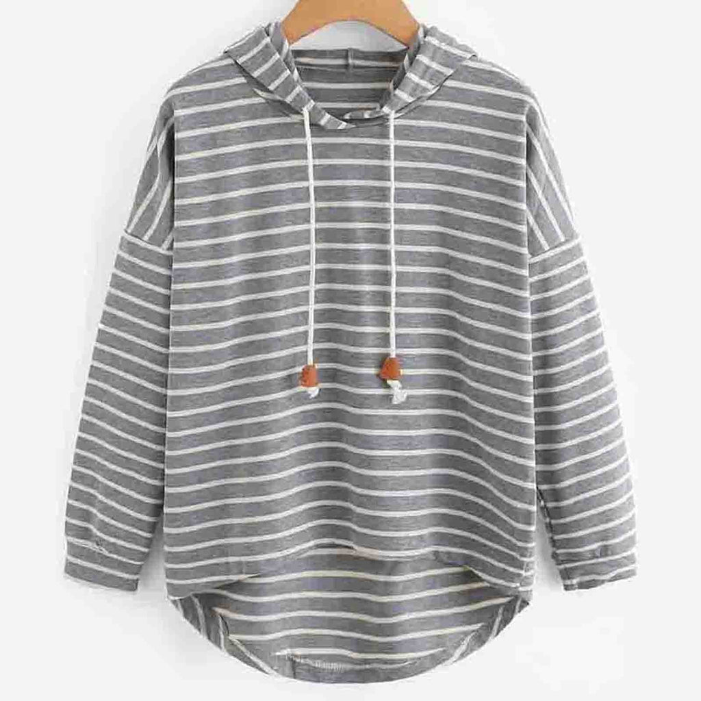 Hoodie Streifenmuster Lockere Passform Weiches Strickmaterial mit Kordelzugkapuze