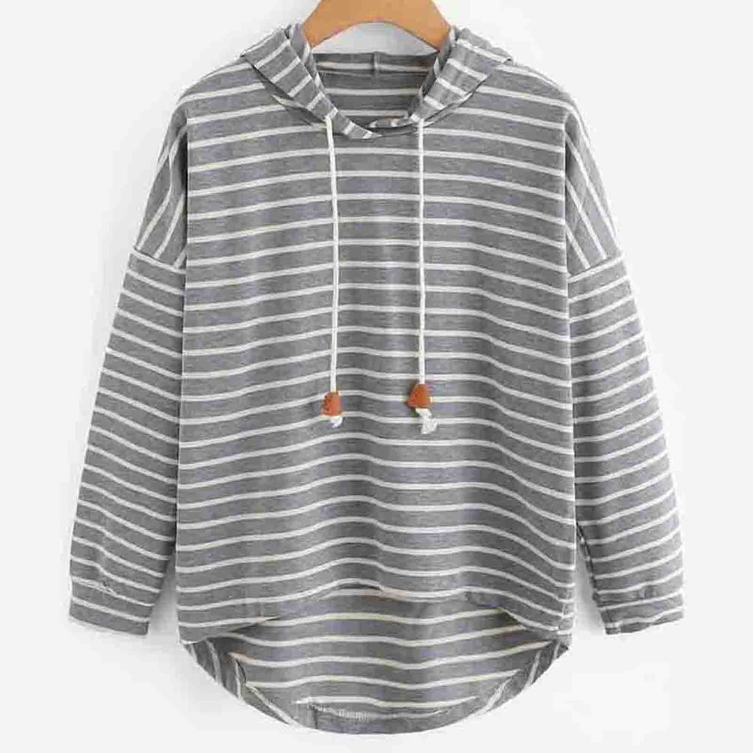 Hoodie Streifenmuster Lockere Passform Weiches Strickmaterial mit Kordelzugkapuze
