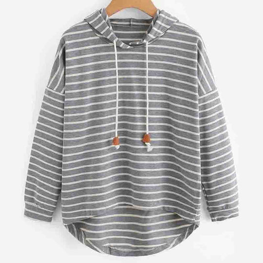 Hoodie Streifenmuster Lockere Passform Weiches Strickmaterial mit Kordelzugkapuze