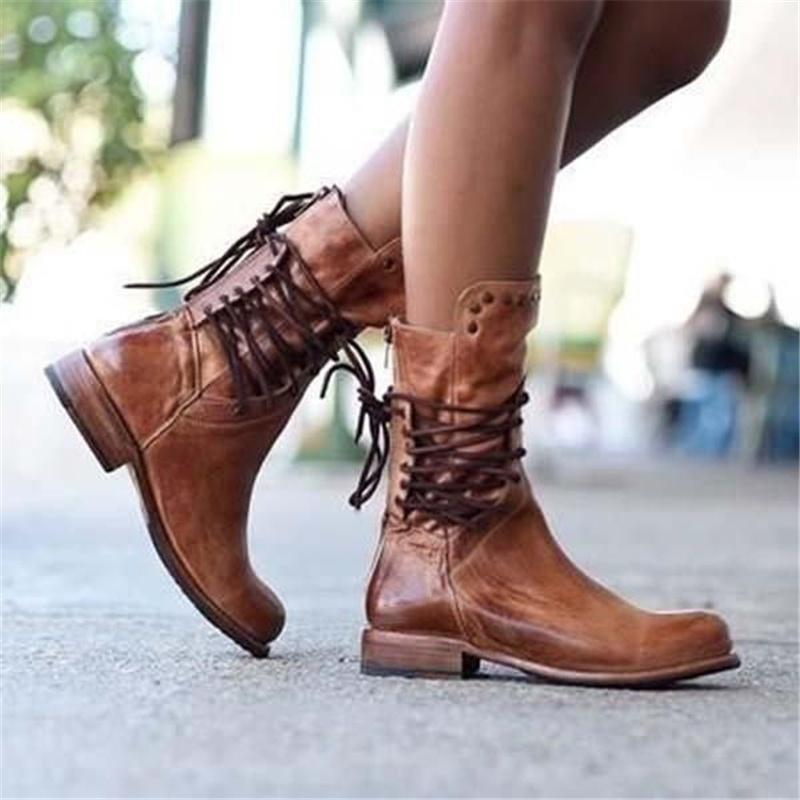 Braune Damen Leder Schnürstiefel – Freya