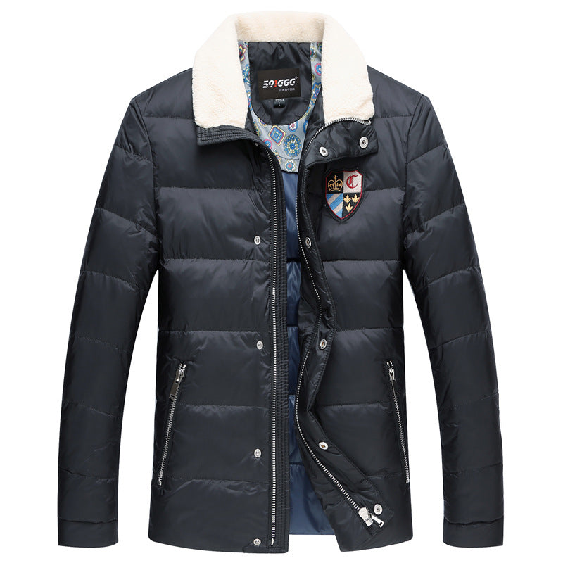 Herren Wattierte Kurzjacke mit Teddykragen und Wappenapplikation Shop Nory