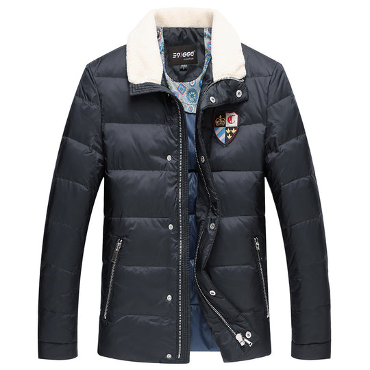 Herren Wattierte Kurzjacke mit Teddykragen und Wappenapplikation Shop Nory