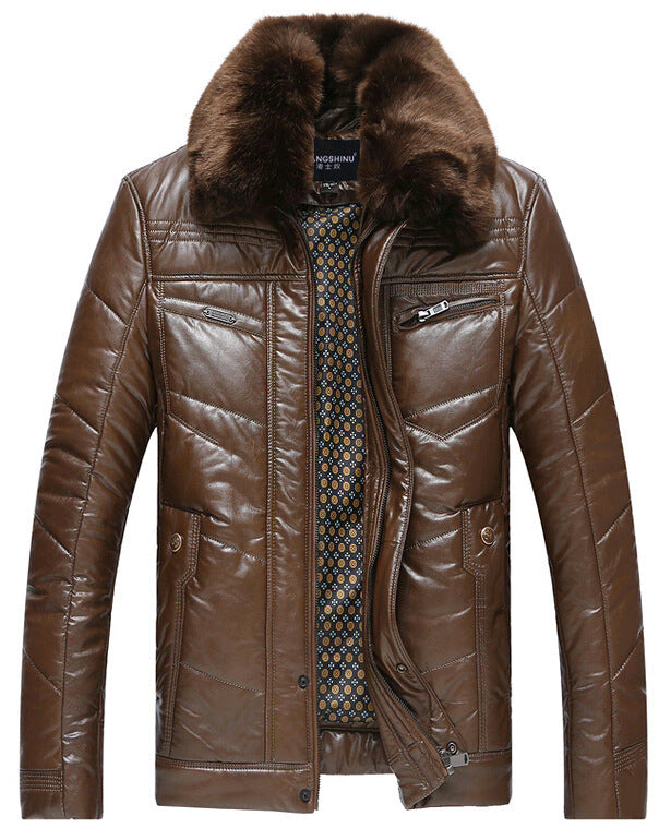 Herren Lederimitat-Steppjacke mit Kunstpelzkragen Shop Nory