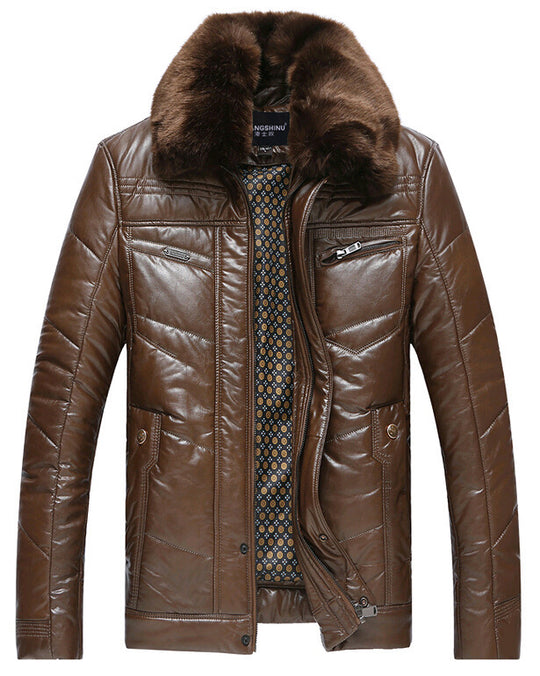 Herren Lederimitat-Steppjacke mit Kunstpelzkragen Shop Nory