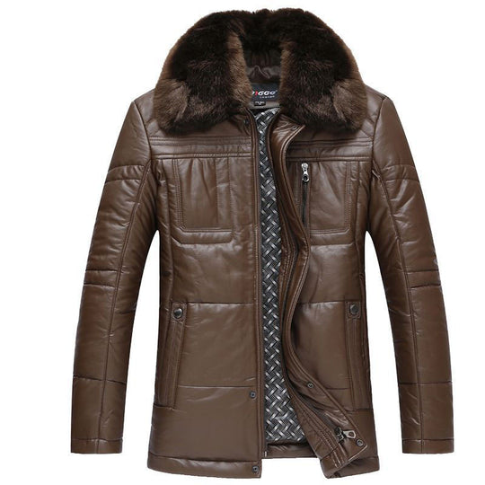 Herren Lederimitat-Steppjacke mit Kunstpelzkragen Shop Nory