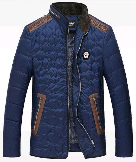 Herren gesteppte Thermo-Steppjacke mit Kunstleder-Schulterpasse und Teddykragen Shop Nory