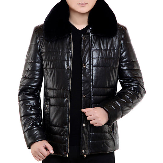 Herren Lederimitat-Steppjacke mit Kunstpelzkragen Shop Nory