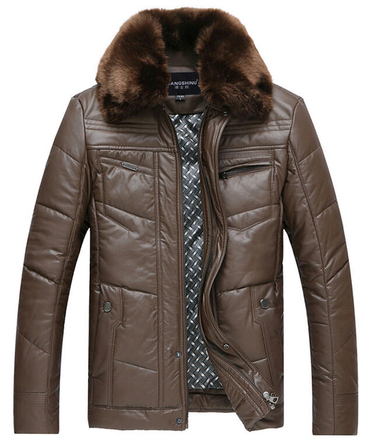 Herren Lederimitat-Steppjacke mit Kunstpelzkragen Shop Nory