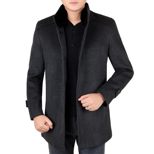 Herren Eleganter Wollmix-Kurzmantel mit hochschließendem Pelzkragen und verdeckter Knopfleiste Shop Nory