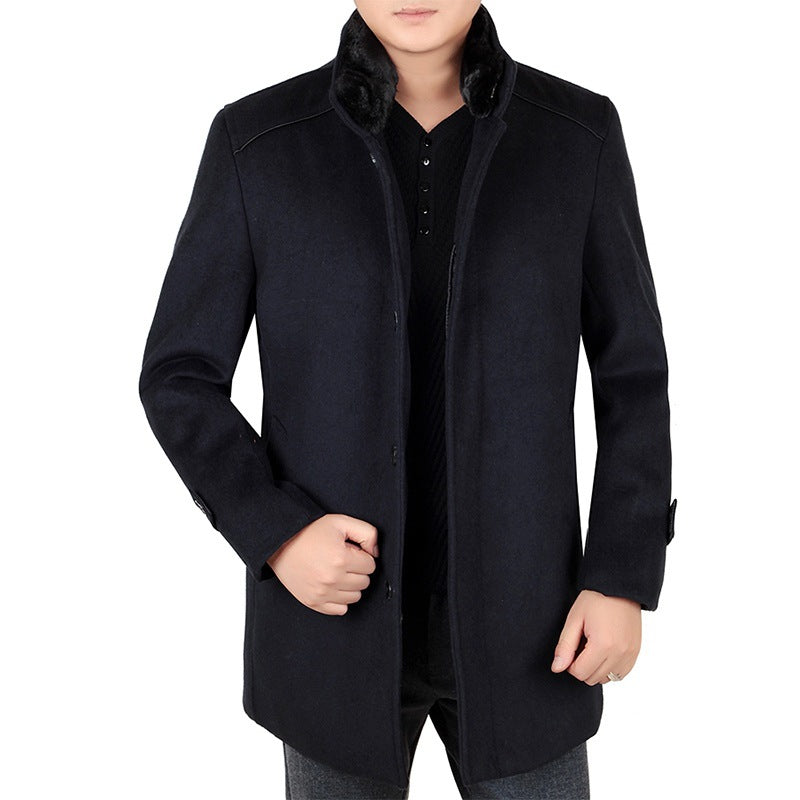 Herren Eleganter Wollmix-Kurzmantel mit hochschließendem Pelzkragen und verdeckter Knopfleiste Shop Nory