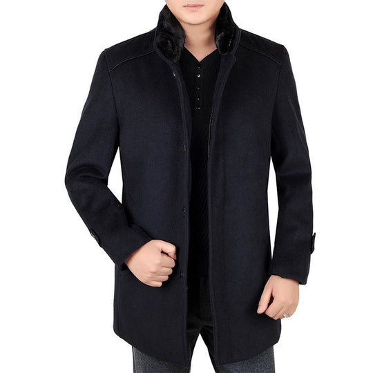 Herren Eleganter Wollmix-Kurzmantel mit hochschließendem Pelzkragen und verdeckter Knopfleiste Shop Nory