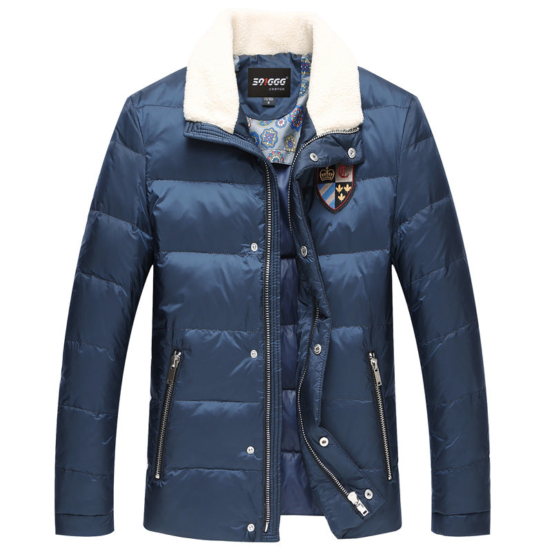 Herren Wattierte Kurzjacke mit Teddykragen und Wappenapplikation Shop Nory