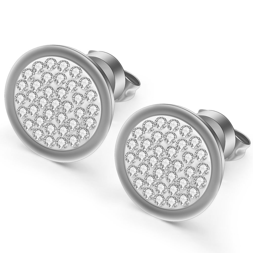 Damen Edelstahl-Ohrstecker mit strukturiertem, glänzendem Zirkonia-Besatz Shop Nory