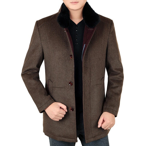 Herren Eleganter Wollmix-Kurzmantel mit abnehmbarem Faux-Fur-Kragen Shop Nory