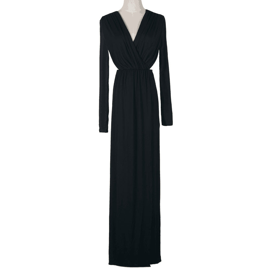 Damen Elegantes Jersey-Maxikleid im Wickelstil mit tiefem V‑Ausschnitt und tailliertem Gummibund Shop Nory