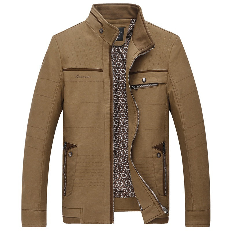 Herren Freizeitjacke mit Stehkragen, mehrfachen Reißverschluss-Taschen und gemustertem Innenfutter Shop Nory