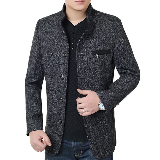 Herren Taillierter Wollmix-Kurzmantel mit Rippenkragen und verdeckter Knopfleiste Shop Nory