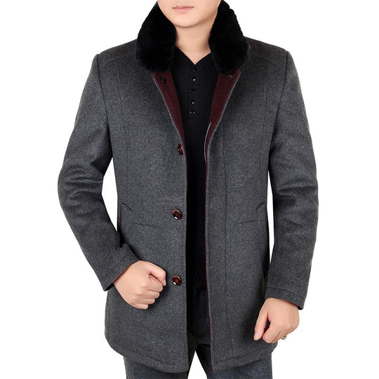 Herren Eleganter Wollmix-Kurzmantel mit abnehmbarem Faux-Fur-Kragen Shop Nory
