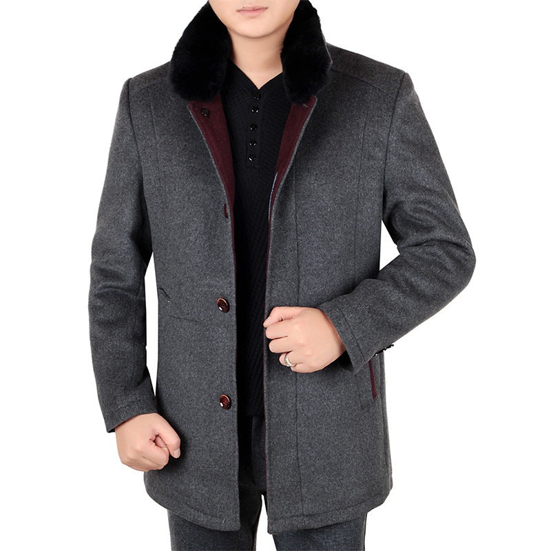 Herren Eleganter Wollmix-Kurzmantel mit abnehmbarem Faux-Fur-Kragen Shop Nory