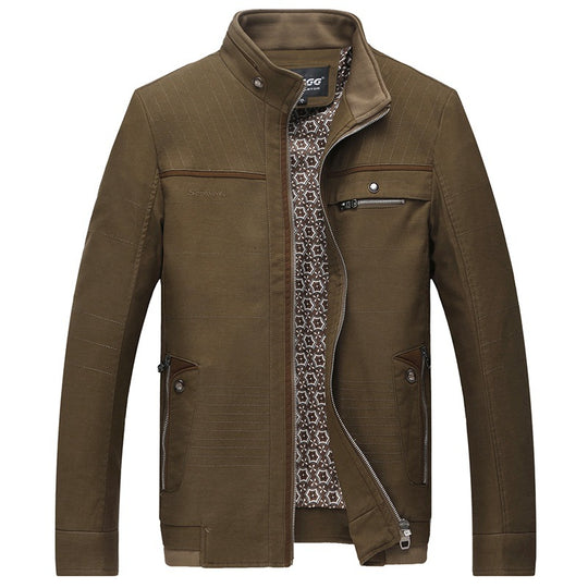 Herren Freizeitjacke mit Stehkragen, mehrfachen Reißverschluss-Taschen und gemustertem Innenfutter Shop Nory