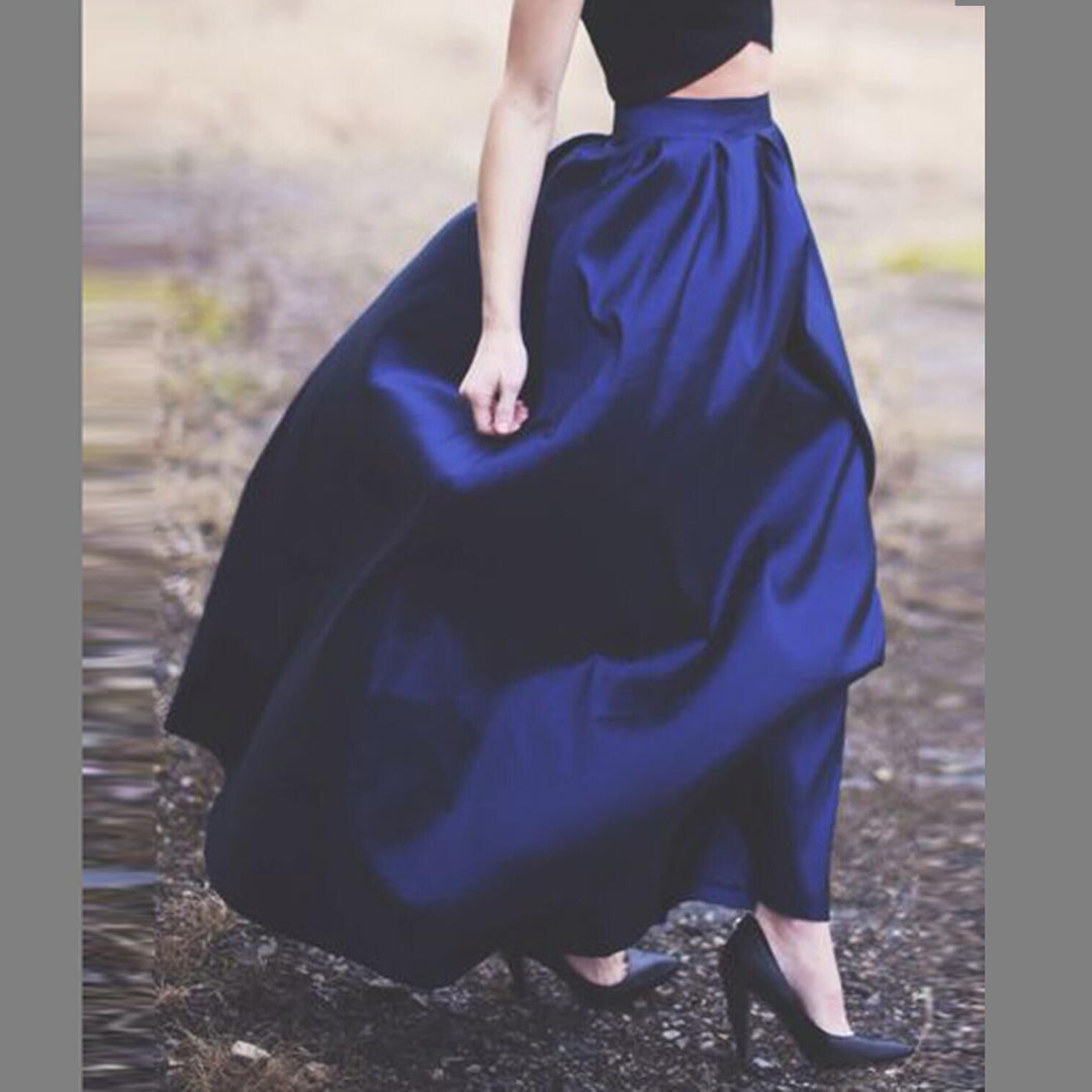 Damen Maxirock aus Satin mit hoher Taille & weitem Tellerrock Shop Nory