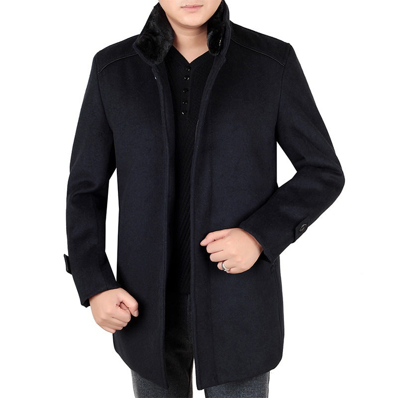 Herren Eleganter Wollmix-Kurzmantel mit hochschließendem Pelzkragen und verdeckter Knopfleiste Shop Nory