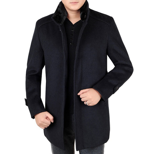 Herren Eleganter Wollmix-Kurzmantel mit hochschließendem Pelzkragen und verdeckter Knopfleiste Shop Nory