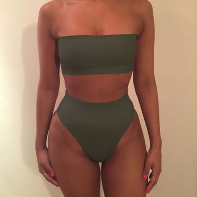 Damen Bandeau-Bikini-Set mit hohem Schnitt und tailliertem Design