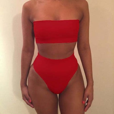 Damen Bandeau-Bikini-Set mit hohem Schnitt und tailliertem Design