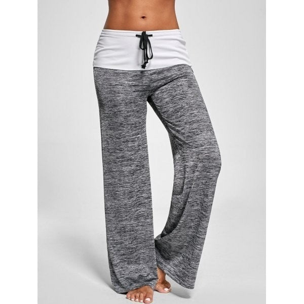Damen Weiche Palazzo-Loungehose mit Umschlagbund, Kordelzug und weitem Bein Shop Nory