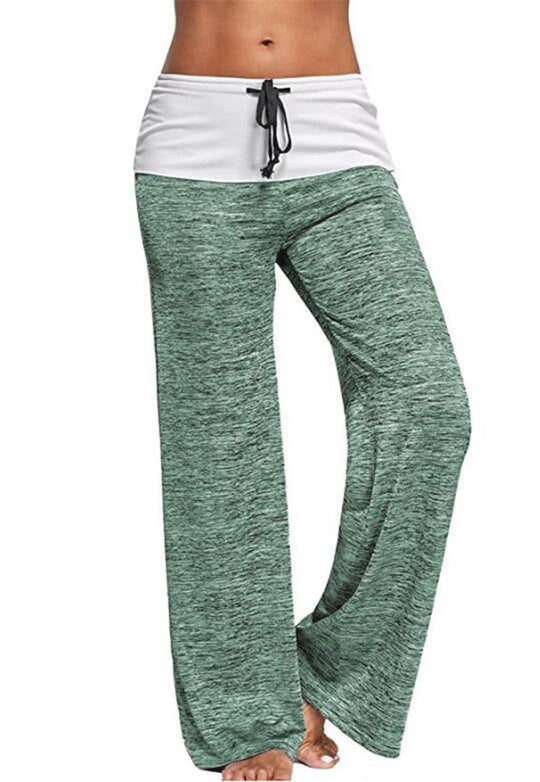 Damen Weiche Palazzo-Loungehose mit Umschlagbund, Kordelzug und weitem Bein Shop Nory